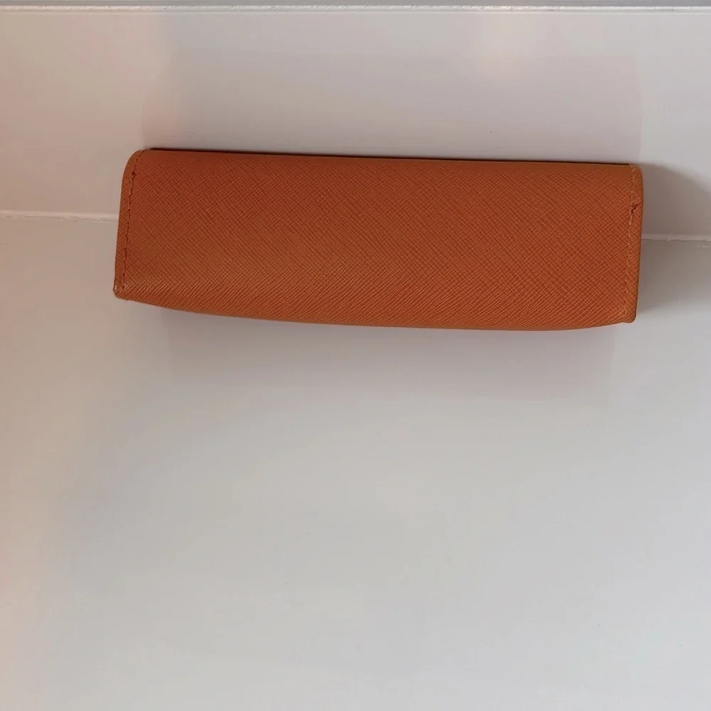 Tory Burch Small Leather Eyeglasses Case Orange with Gold-Tone Logo Hardware